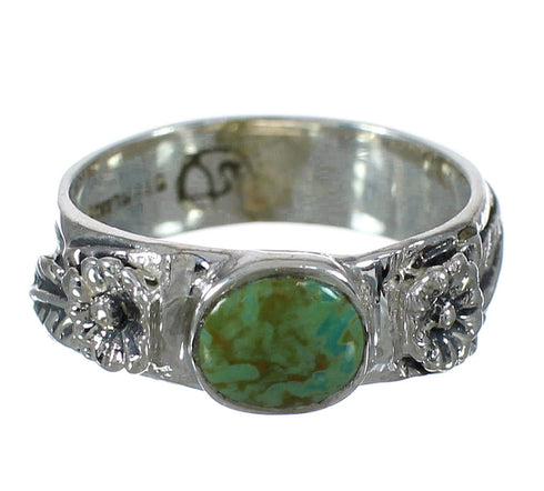 Southwestern Silver Turquoise Flower Ring Size 7-1/2 YX91618